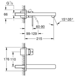 Grohe Quadra wastafelkraan opbouwdeel excl. inbouwdeel afmetingen